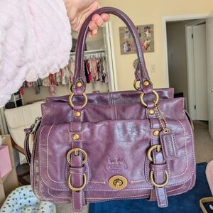 Coach Purple Leather Satchel Shoulder Bag